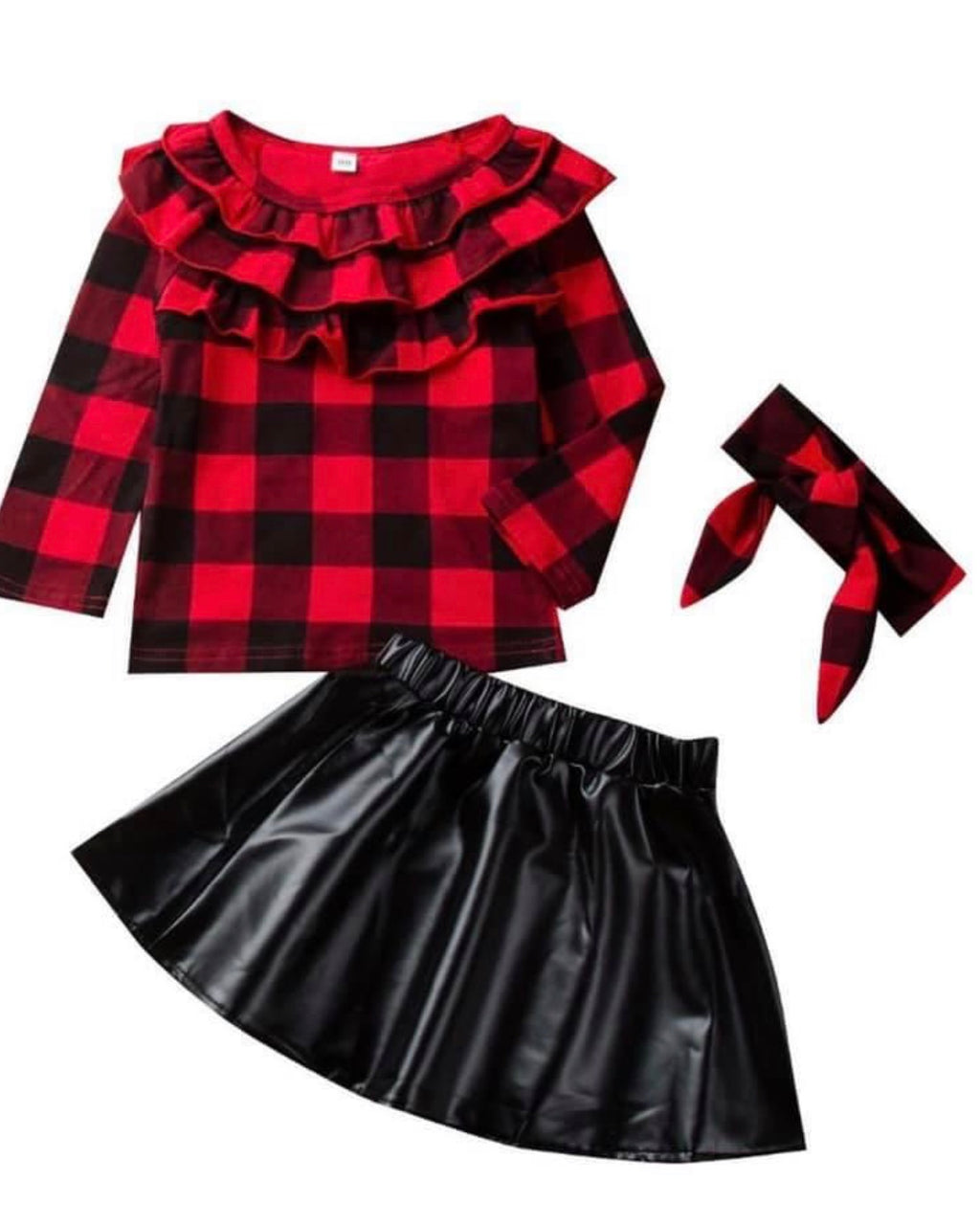 Red checker skirt set with headband