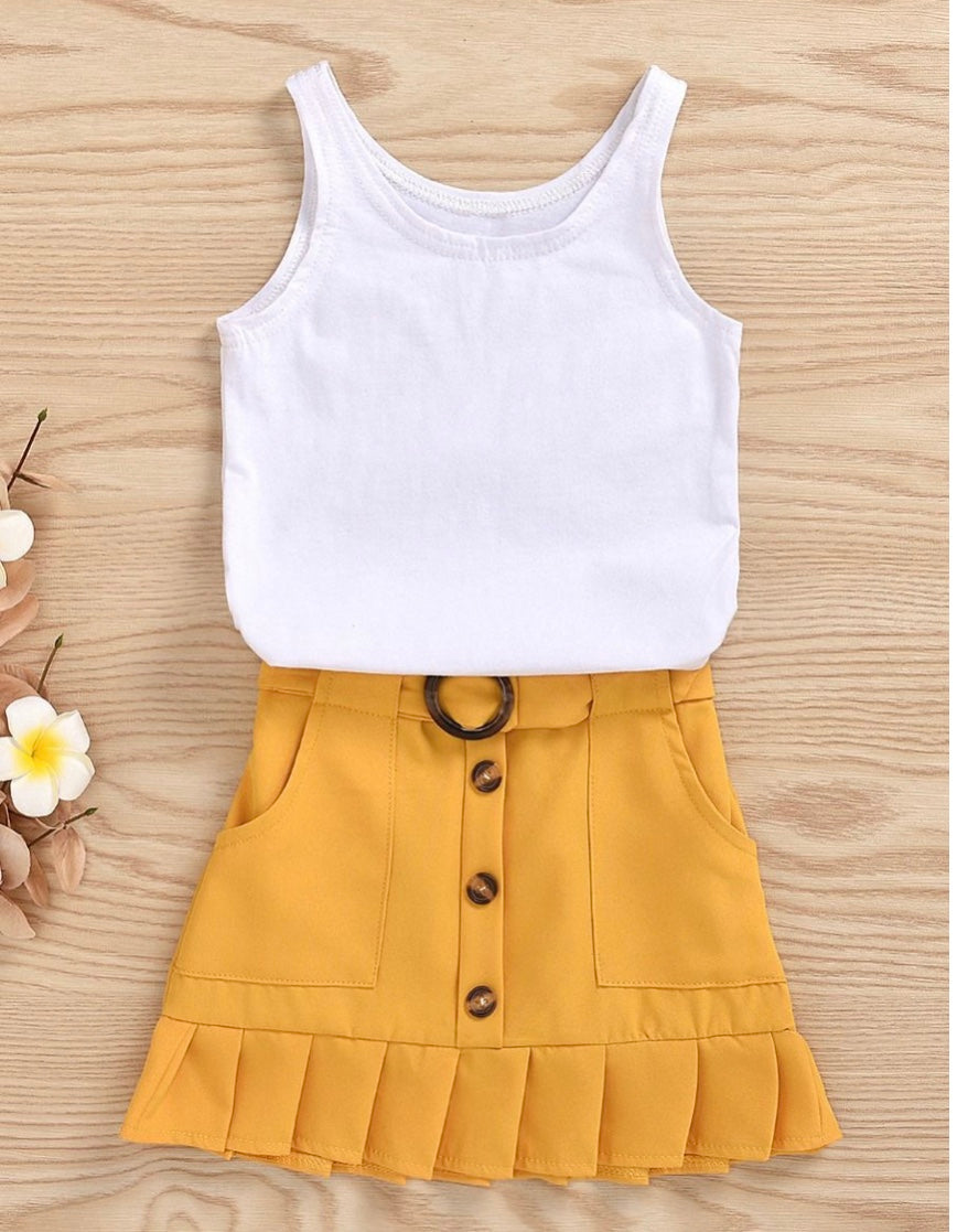 White Shirt with Yellow Skirt