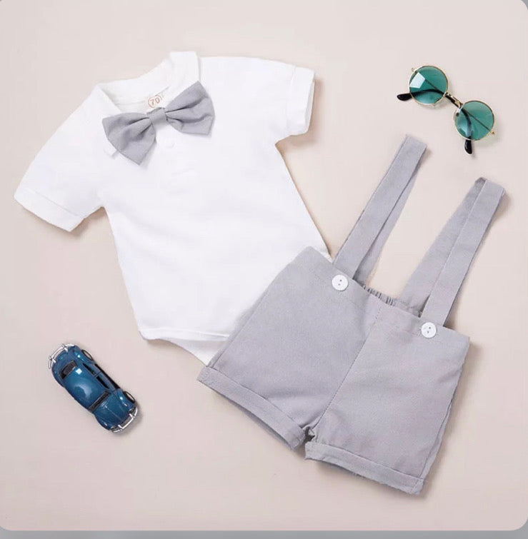 Gentlemen set bow tie  bodysuit and overall 2 piece set