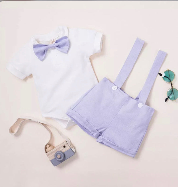 Gentlemen set bow tie bodysuit and overalls