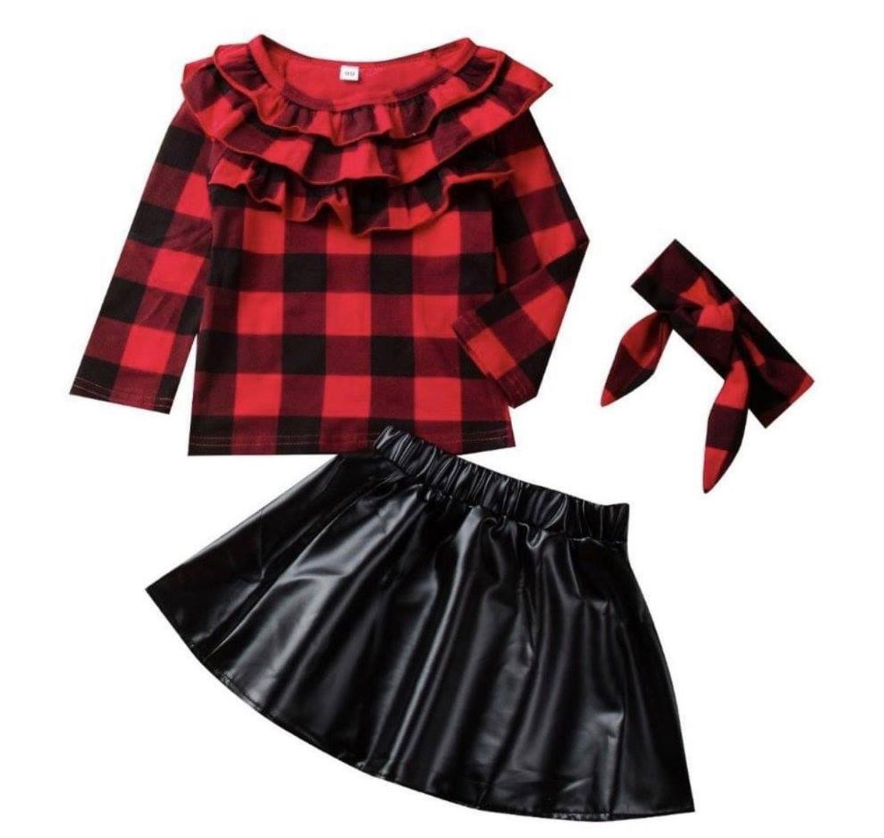 Red checker skirt set with headband