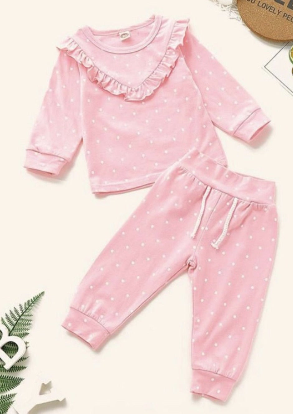 Polka Dot Ruffled Sweatshirt & pants set