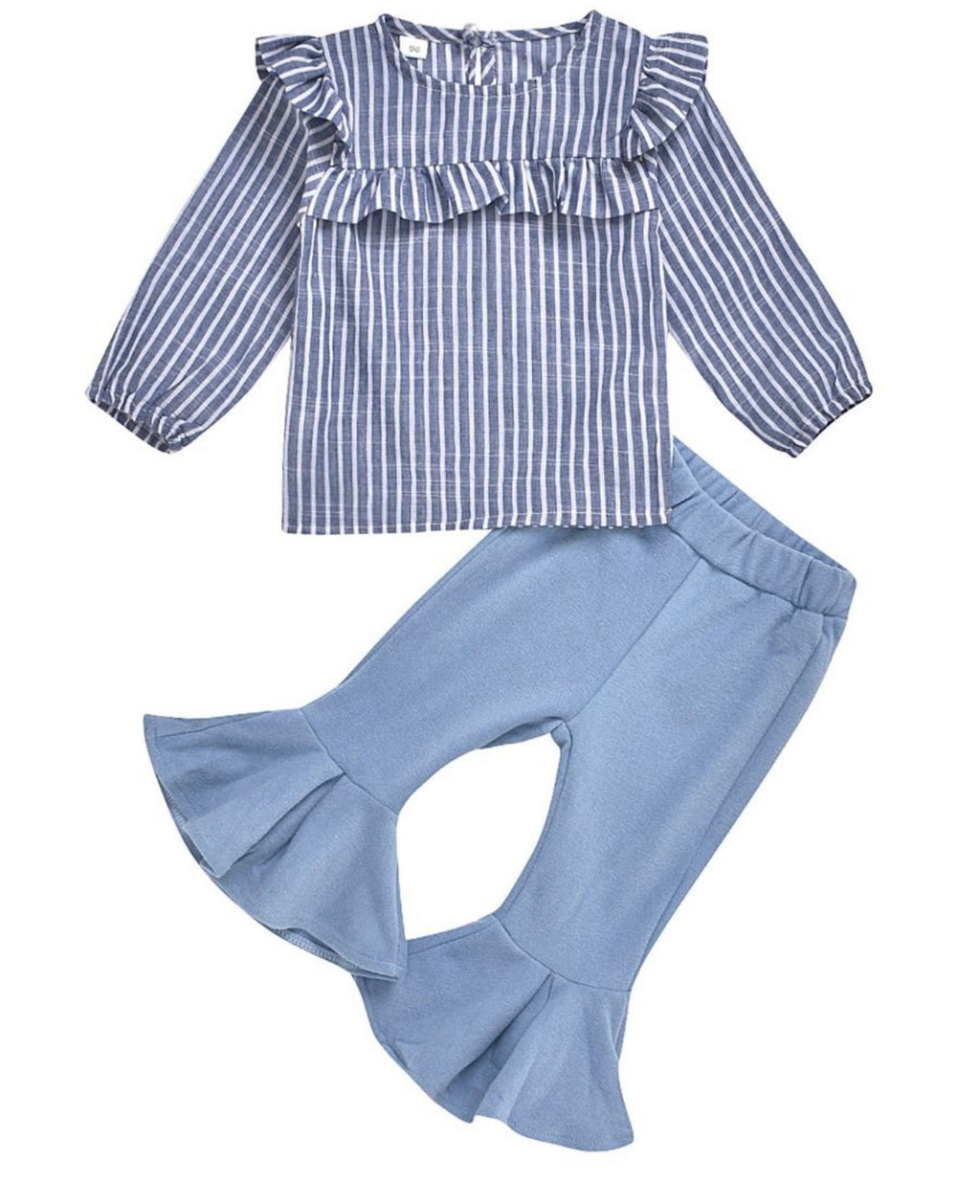 2 Pieces Kid Girl Stripe Blouse Matching Flared Trousers Outfit