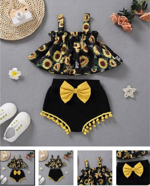 2 Piece Baby Girl Sunflower Print Cami Top