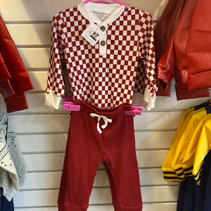 Boys checkered burgundy 2 piece