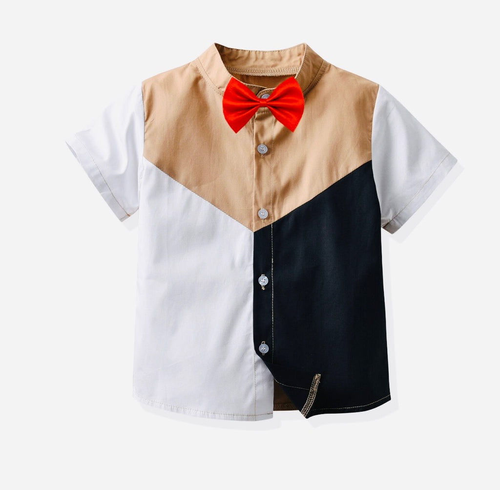 Boys Color block Button Up Shirt Snd Bow tie