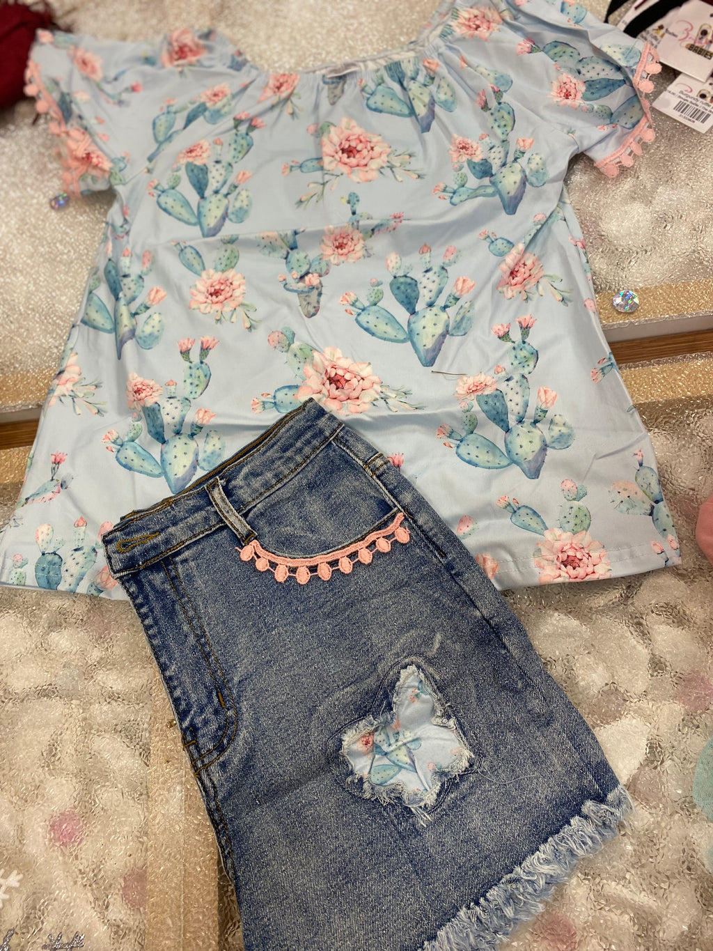 Girls Cactus Floral Shirt And Shorts 2 Piece Set