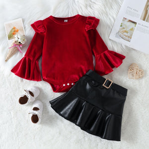 Red velvet & black 2 piece set