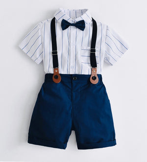 Boys Blue and White Striped Suspender Set