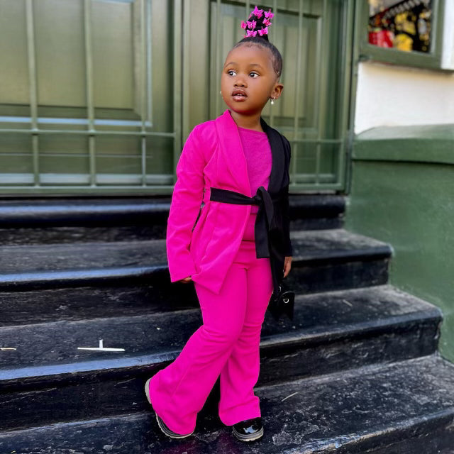 2 Piece Pink and black pants suit