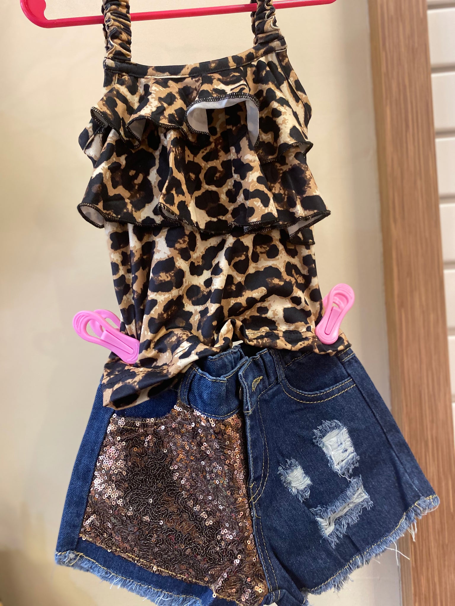 Girls Ruffled Cheetah 2 Piece Short Set