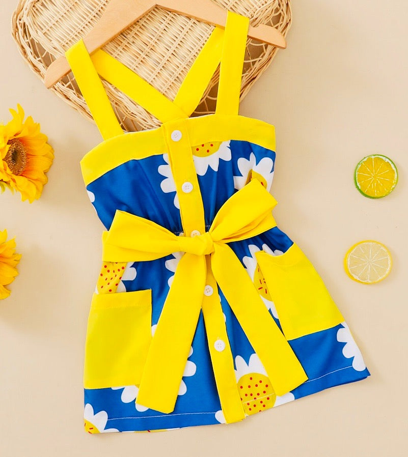 Girls Yellow and Blue Floral Dress