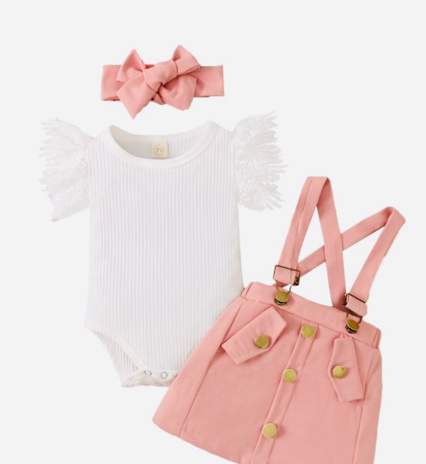 Pink Overalll Dress Set