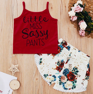 Little Miss Sassy Pants Red Flower Girls Set