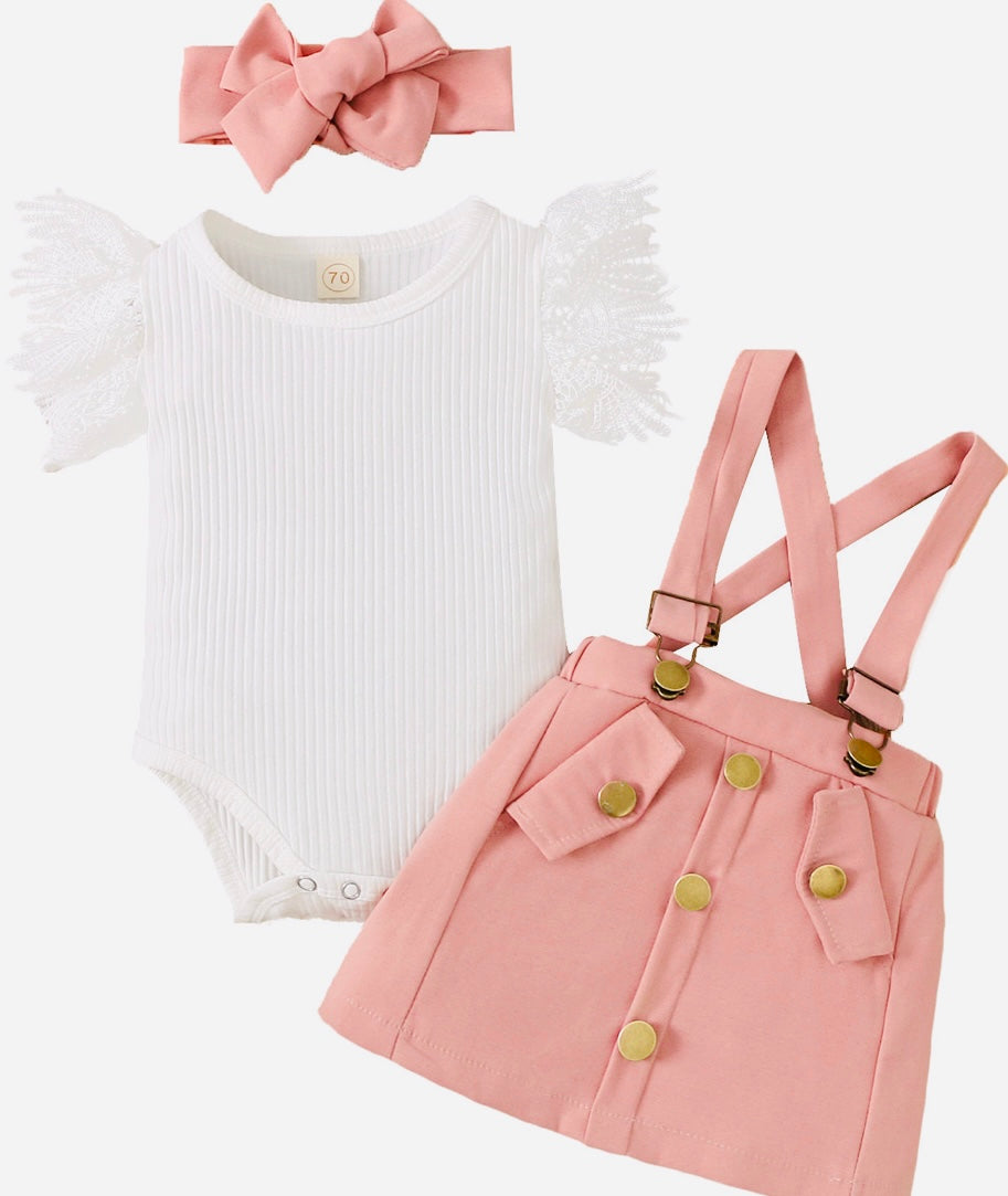 Pink Overalll Dress Set