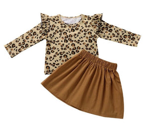 Long sleeve ruffle cheetah skirt set