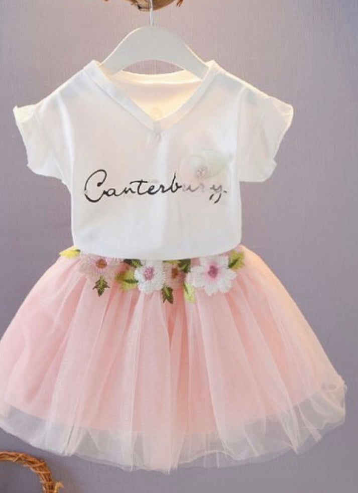 2-piece Letter Pattern T-shirt & Tulle Skirt