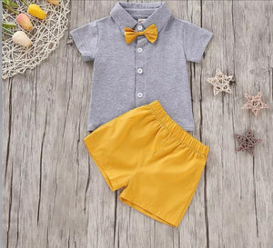 Preppy Style Short-Sleeve T-Shirt with Bowknot and Pants Set