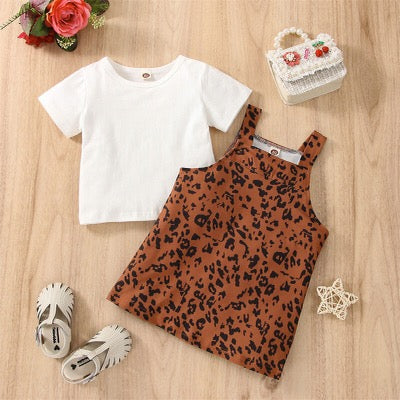 Leopard print two piece overall skirt set