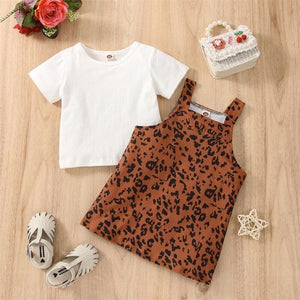 Leopard print two piece overall skirt set