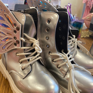 Girls silver butterfly boots