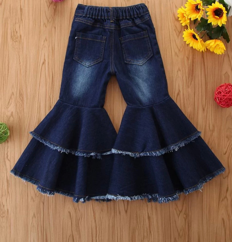 Dark blue double layer bell bottoms