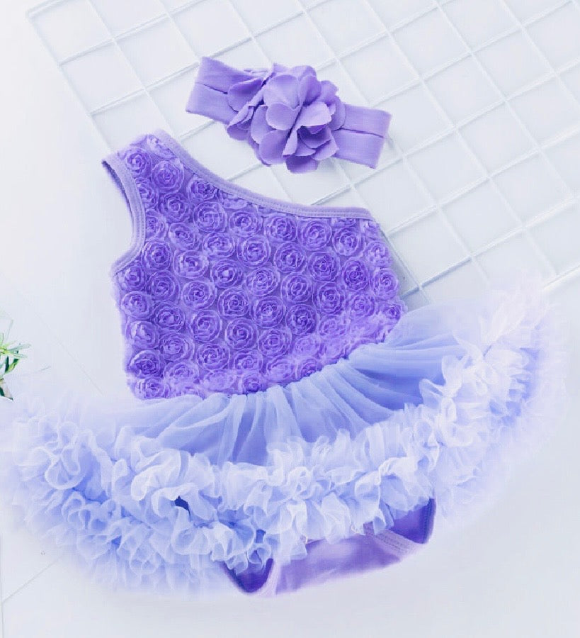 Purple Fluffy Tulle Rose  Dress Set