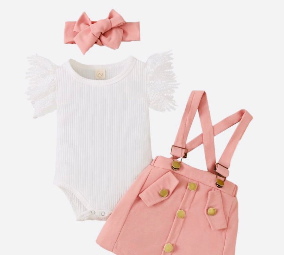 Pink Overalll Dress Set