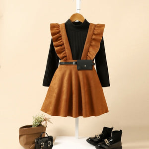 Brown dress overall dress with black shirt