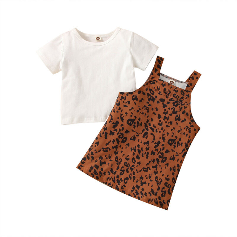 Leopard print two piece overall skirt set