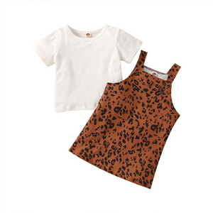 Leopard print two piece overall skirt set