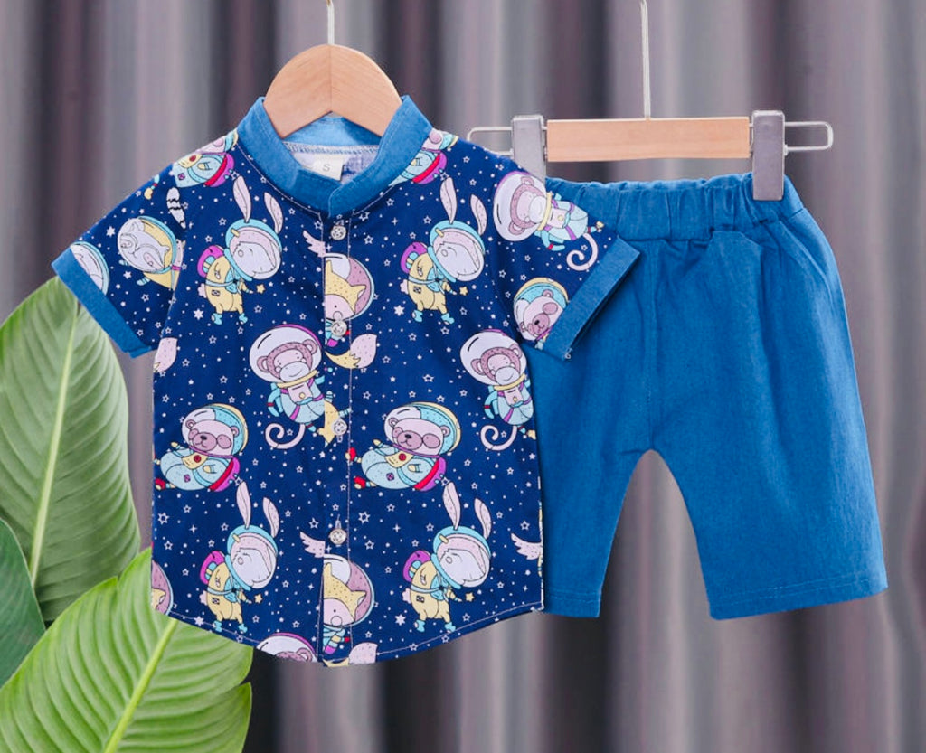 Boys Fox Print Shirt And Shorts