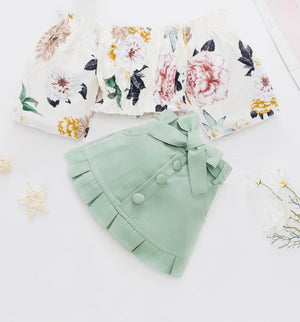 Girls Floral top and Green Skirt Set