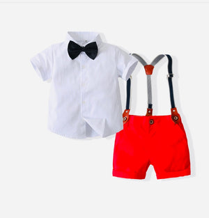 Boys Red and White Suspender Set