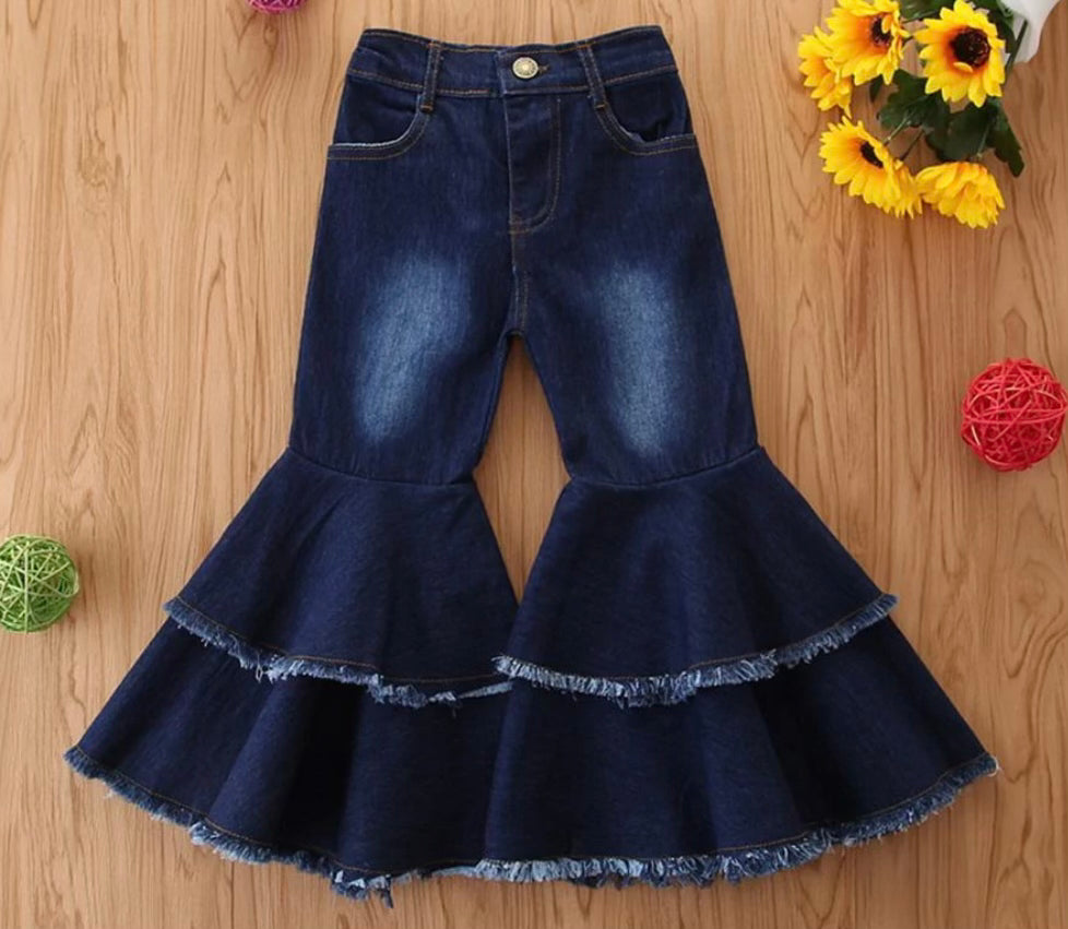 Dark blue double layer bell bottoms