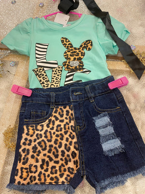 Girls Turquoise Love Shirt And Shorts Set