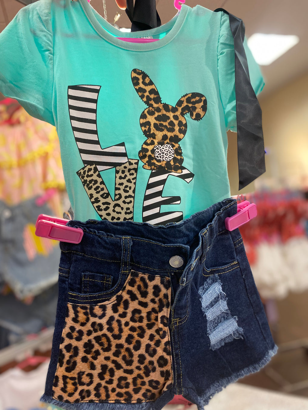 Girls Turquoise Love Shirt And Shorts Set