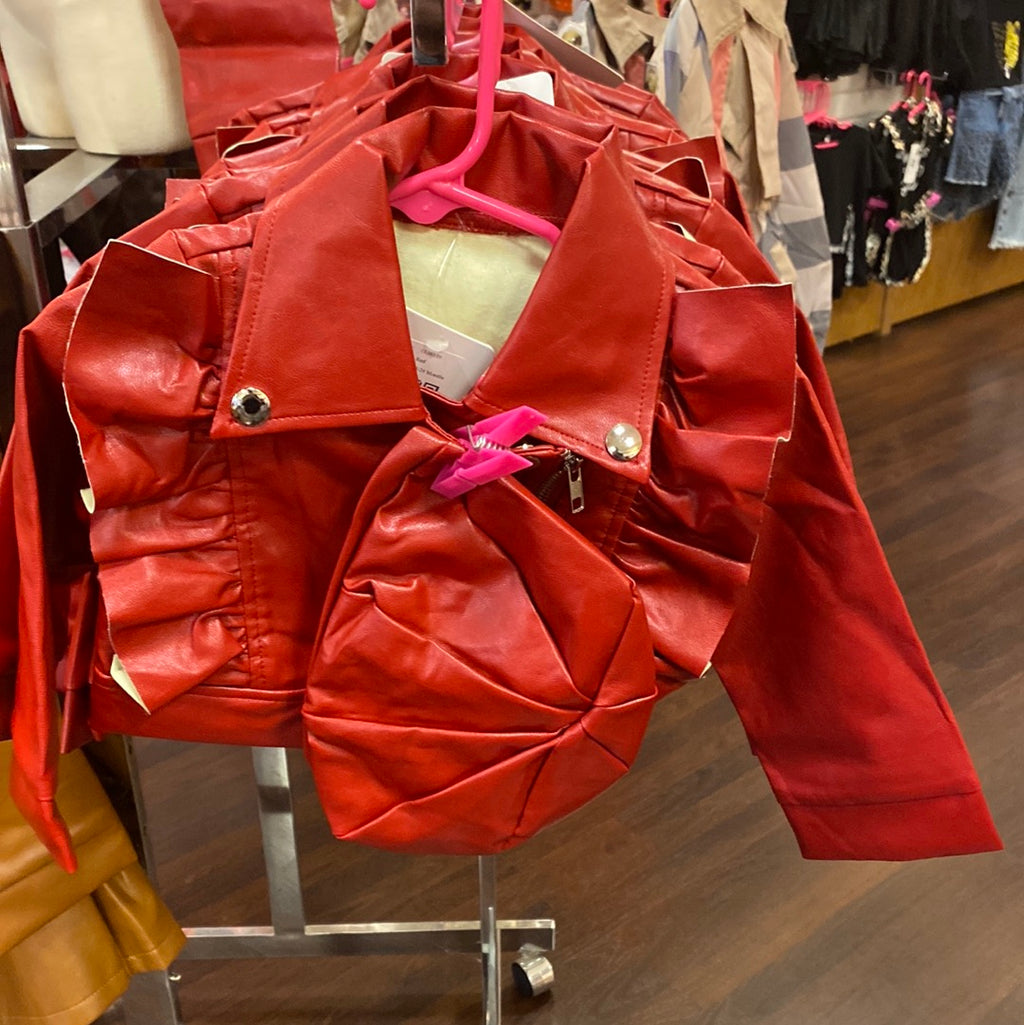 Red leather hat and jacket