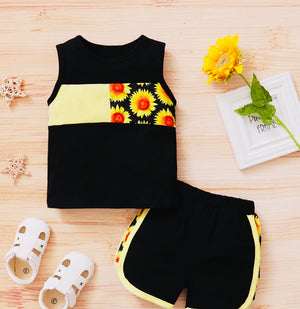 Toddler girl casual floral Sunflower fab blocking suit