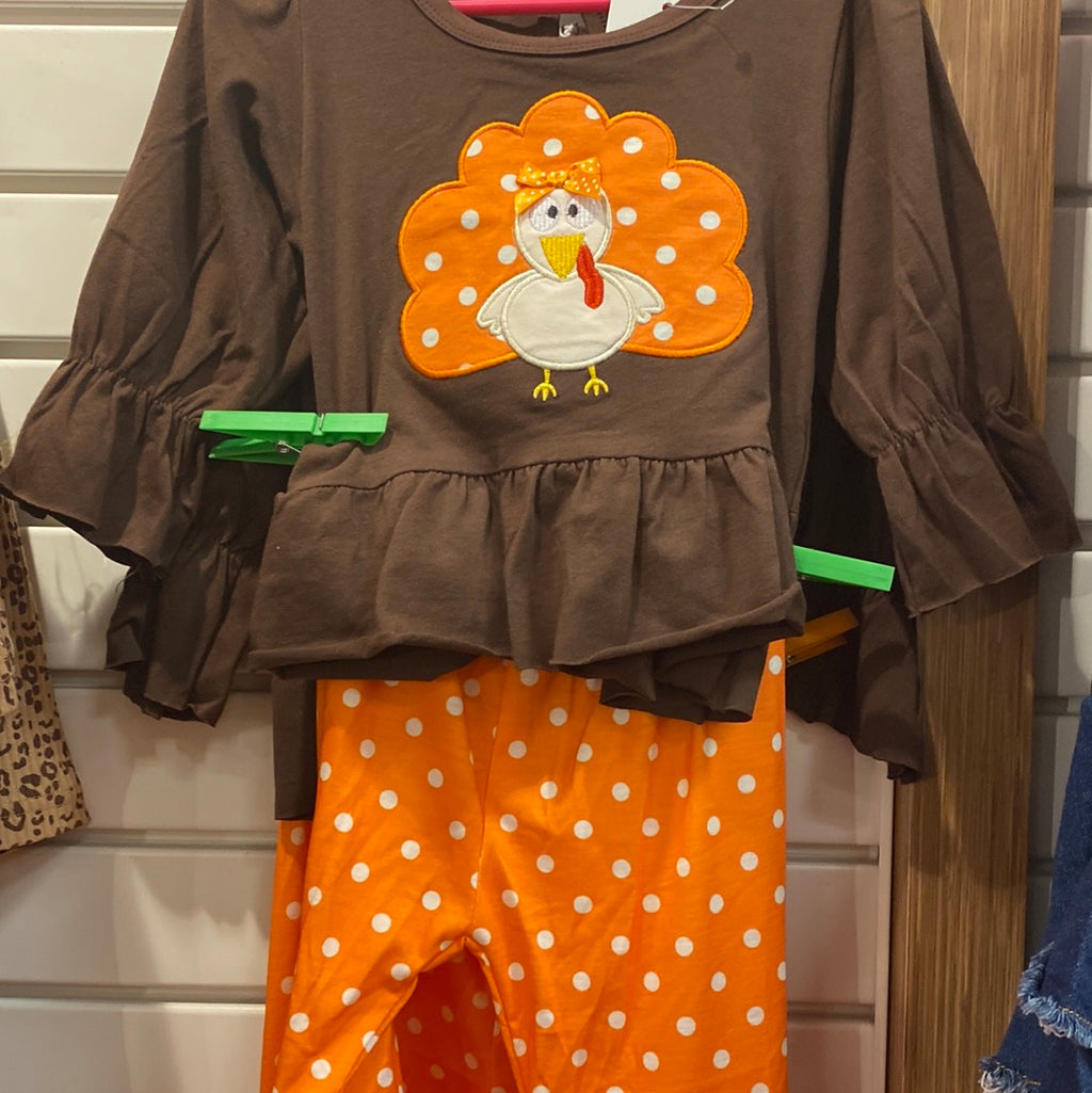 Girls two piece bell bottom little turkey set