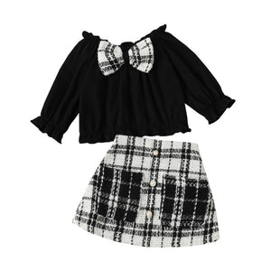 White and black plaid dress set