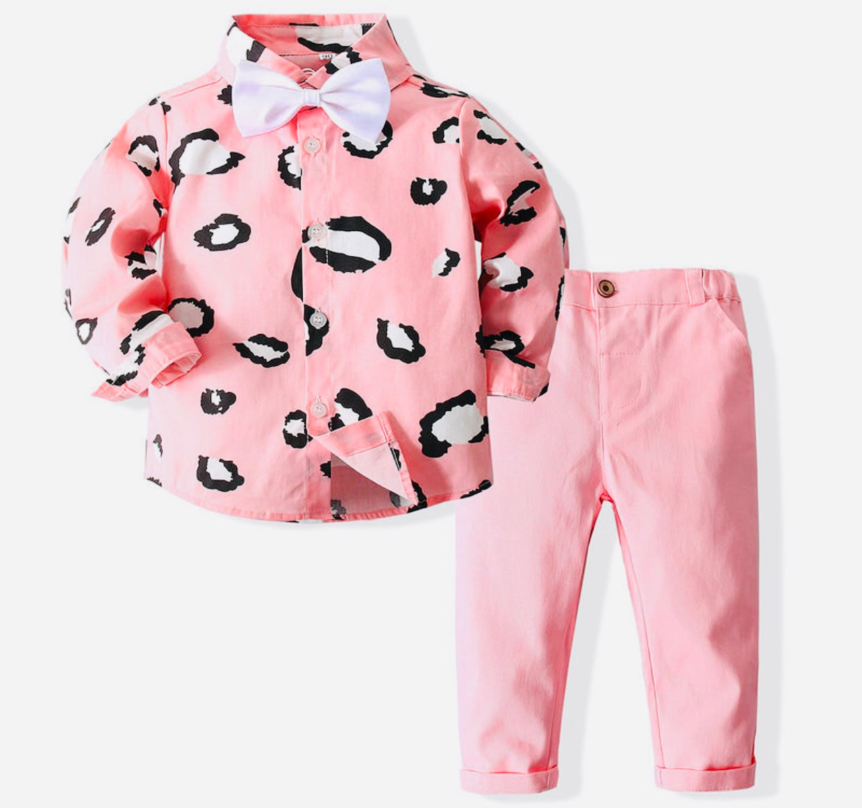 Boy 2 Piece Pink Leopard Print Bowtie Shirt Boys Suit Sets