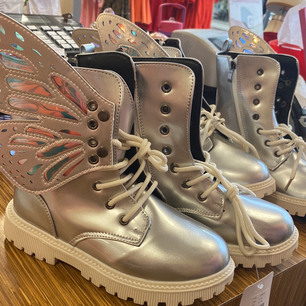 Girls silver butterfly boots