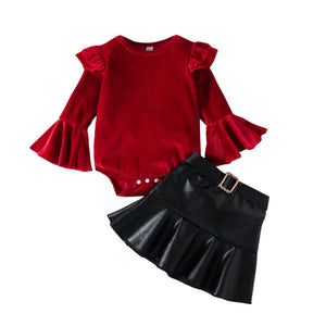 Red velvet & black 2 piece set