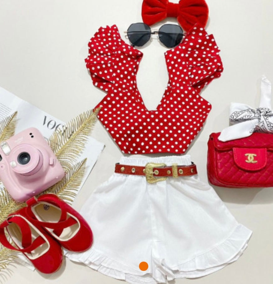 2 Piece Polka dot Ruffle Denim Set