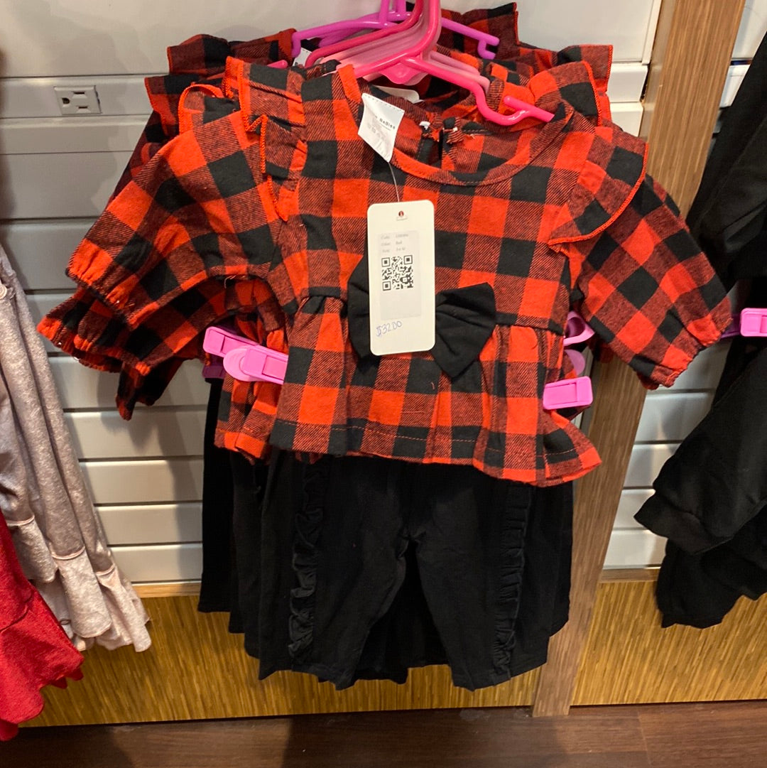 Girls red & black plaid 2 piece set