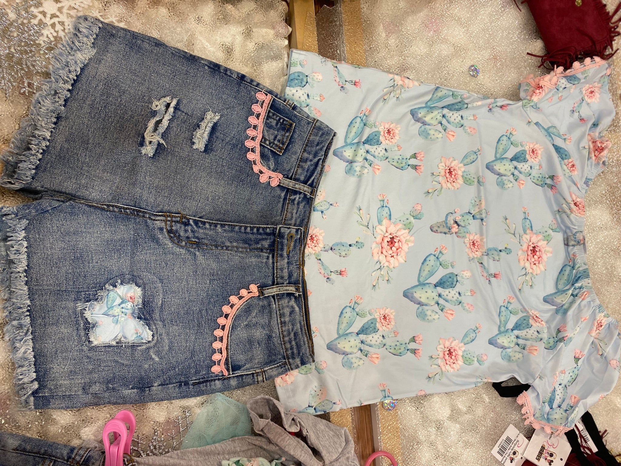 Girls Cactus Floral Shirt And Shorts 2 Piece Set