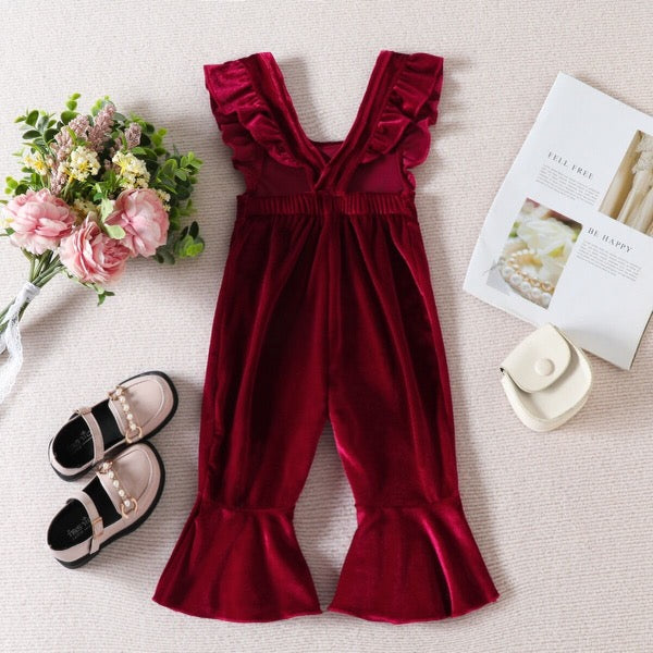 Red velvet 1 piece bell bottom body suit