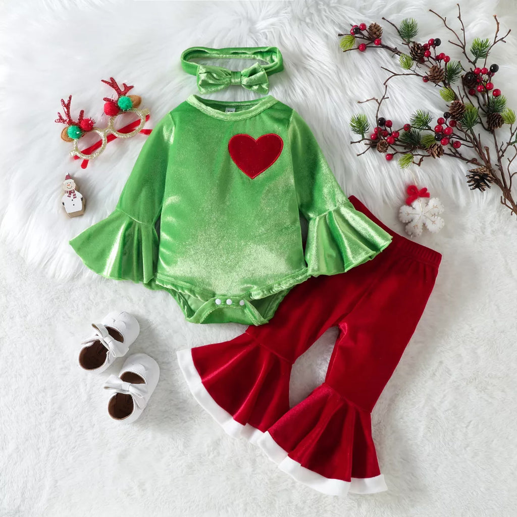 Girls green Christmas outfit