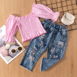 Pink shirt with pearl pants 2 Piece Set